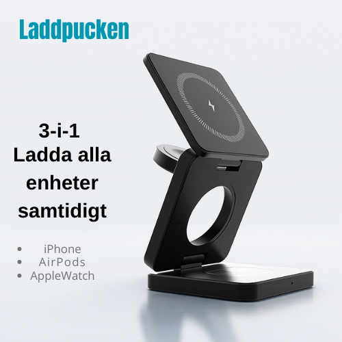 Laddpucken - 3-i-1  Hopfällbar Trådlös Laddare